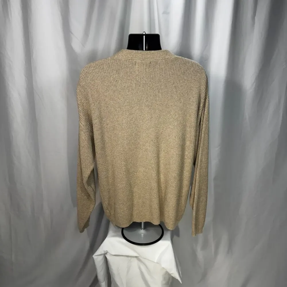 Woolrich Henley Sweater Men's L Oatmeal Beige Waffle Knit Thermal Cotton Cozy